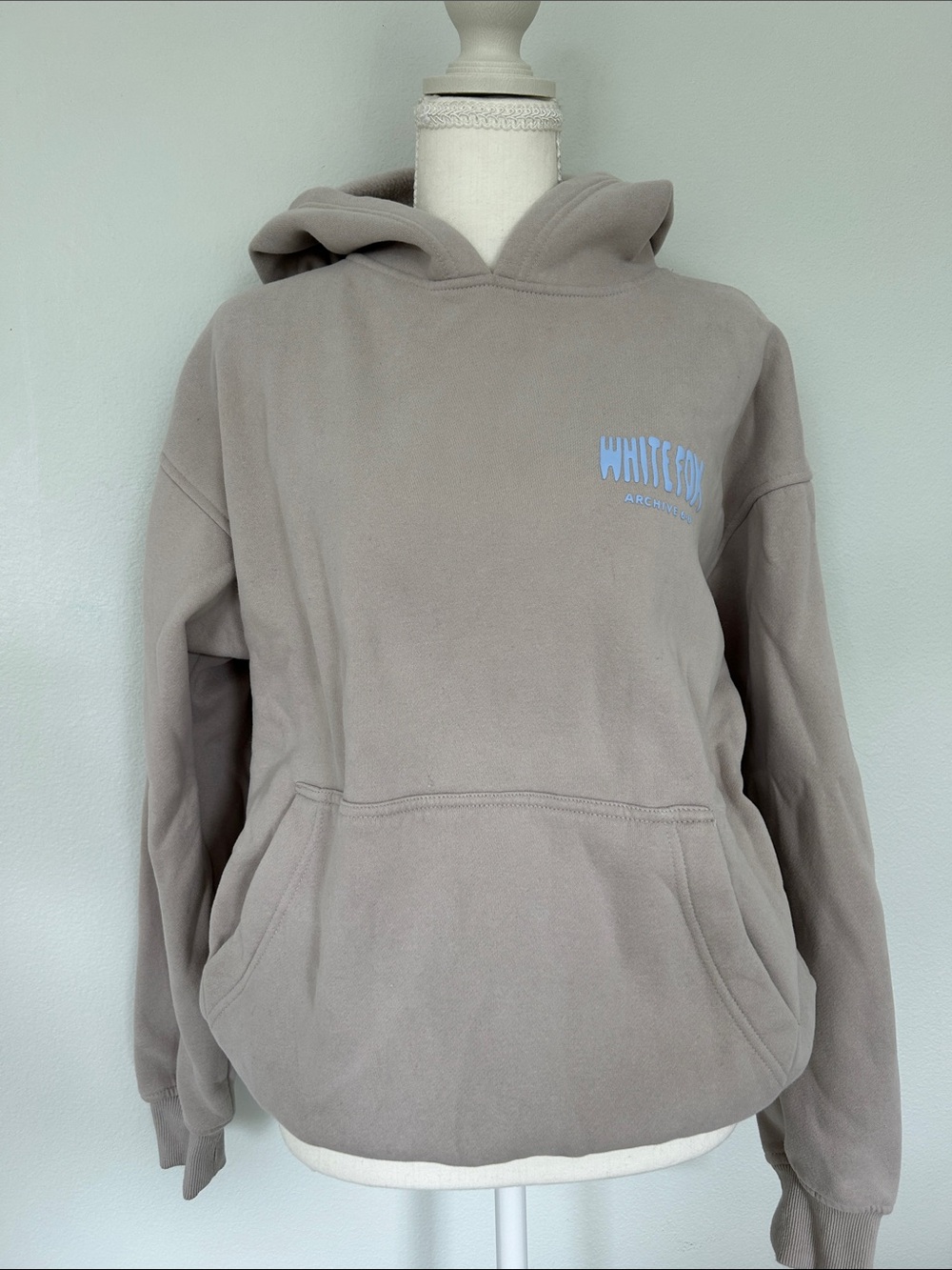 White Fox Boutique Archways Hoodie - Taupe with Light Blue Logo